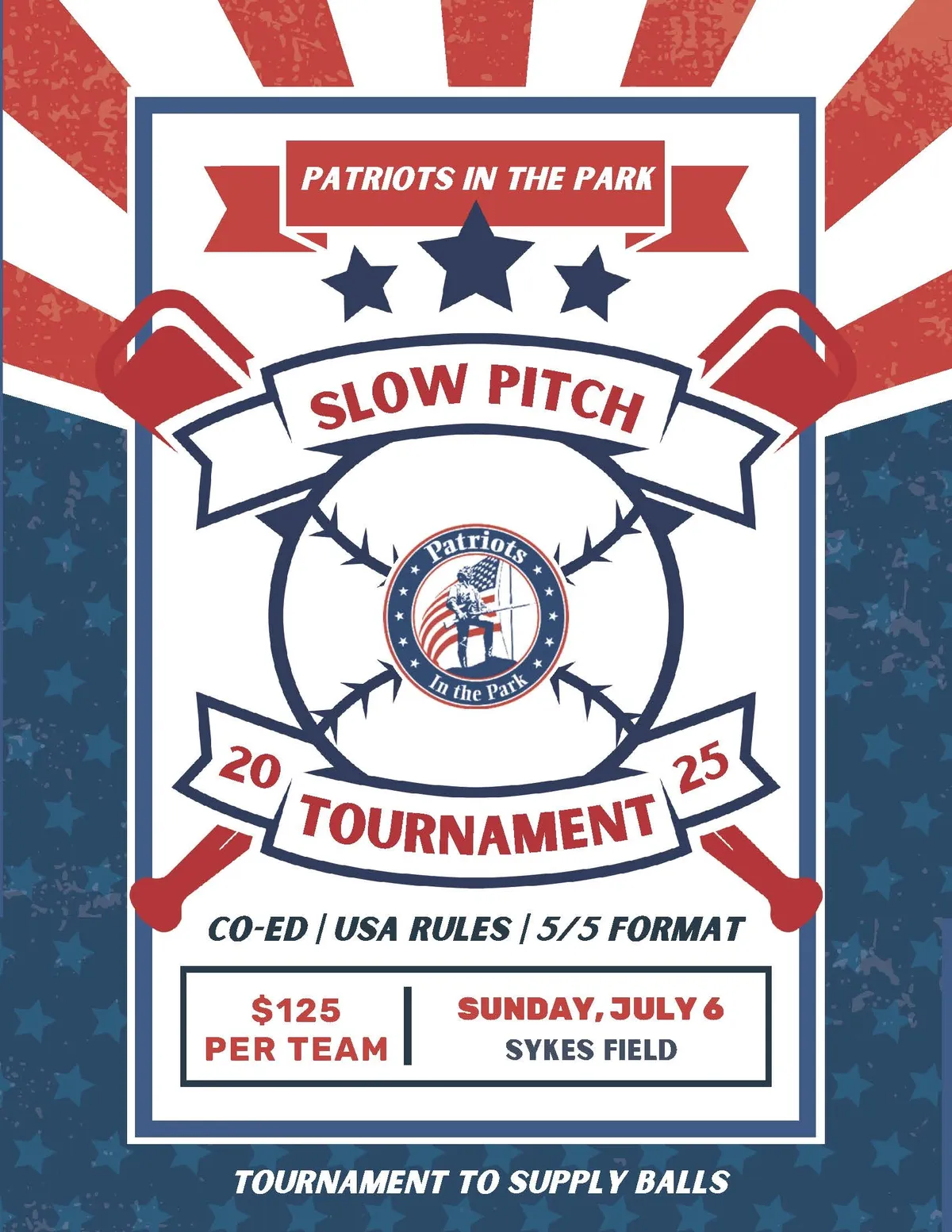 Patriots in the Park - Slow Pitch Co-Ed Softball Tournament